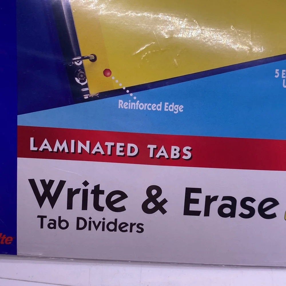NWT Oxford Write and Erase Tab Dividers. Laminated tabs 8 1/2x11” 5 colors